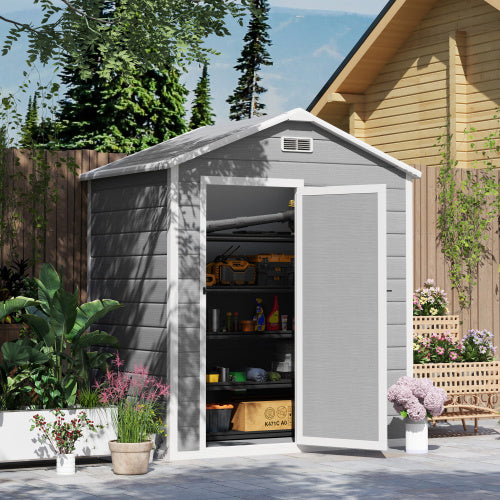 Outsunny 6 X 4ft Outdoor Shed With Foundation, Lockable Door, Vents, Windows, Plastic Shed For Tool Storage, Grey